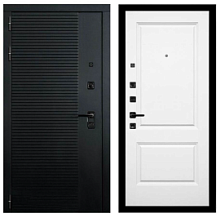 Дверь противопожарная металлическая квартирная дымогазонепроницаемая сплошная однопольная угловая коробка типа ДПМ-Пульс-01/60К-Д (EIS 60) (1000-2100, МДФ с двух сторон, Черный шагрень/Белый софт)